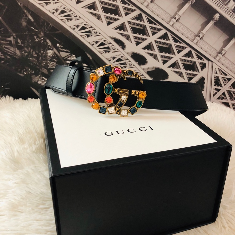 Multicolor stone gucci belt
